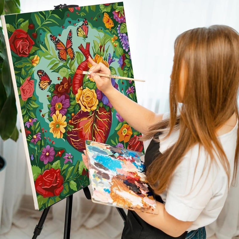 GEEHEIY Paint by Numbers Kit for Adults Beginner - Heart Adult Paint by Number Kits on Canvas, Flower DIY Acrylic Oil Number Painting for Adults, Perfect for Home Decor Gift 16x20 Inch - Image 5